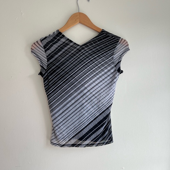 Striped V-Neck Mesh Top - Picture 2 of 3